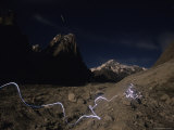 Trail of Light from Headlamp Along the Trango Glacier in Pakistan Photographie par Bobby Model