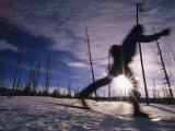 Silhouette of Of Women Cross County Skiing in Wyoming, Yellowstone Photographie par Bobby Model