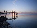 Sunrise with Pier on Chesapeake Bay, Maryland Photographic Print by David Evans