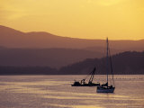 Yacht and Dredge Moored in Safe Harbour with a Golden Sunset, Australia Photographic Print by Jason Edwards