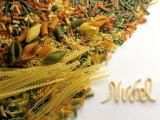Noodle Still Life and Nudel Written in Ribbon Noodles Lámina fotográfica por Heino Banderob
