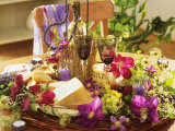Cheese, Wine, Grapes, Clematis Flowers and Lavender Photographic Print by Friedrich Strauss
