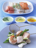 Fish Fondue with Three Different Sauces Photographic Print by Jörn Rynio