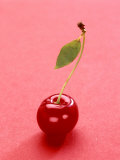 Red Cherry with Stalk and One Leaf Photographic Print by Axel Struwe