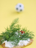 Miniature Footballer Fighting His Way Through Forest of Dill Photographic Print by Martina Schindler