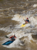 Whitewater Kayakers Surf a Pair of Standing Waves Photographic Print by Skip Brown