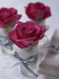 Table Decoration of Red Roses in Glasses Photographic Print by Michael Paul