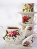 Rose-patterned Teapot and Teacups Photographic Print by Per Ranung
