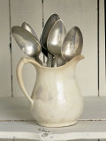 Old Silver Spoon in Light Coloured Ceramic Jug Photographie par Ellen Silverman