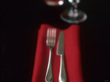 Knife and Fork on Red Napkin Photographic Print by Michael Paul