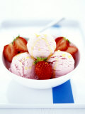 Strawberry Yoghurt Ice Cream with Honey Sauce Photographic Print by Antje Plewinski