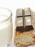A Piece of Chocolate, Baguette and a Glass of Milk Photographic Print by Alain Caste