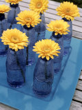 Yellow Gerberas in Blue Bottles Fotografisk trykk av Elke Borkowski Yellow Gerberas in Blue Bottles Fotografisk trykk av Elke Borkowski