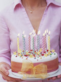 Birthday Cake with Burning Candles Photographic Print by Linda Burgess