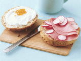 Two Halves of a Bread Roll with Savoury and Sweet Toppings Photographic Print by Jörn Rynio