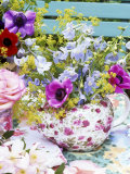 Anemones and Delphiniums in a Teapot Photographic Print by Linda Burgess