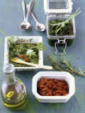 Three Pasta Sauces: Green Pesto, Pesto with Chili, Red Pesto Photographic Print by Jörn Rynio