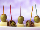 Cheese, Olives and Anchovies on Cocktail Sticks Photographic Print