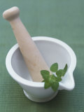 Mortar and Pestle with Thai Basil Photographic Print by Peter Medilek