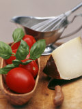 Fresh Tomatoes, Basil and Piece of Cheese, Sauce-Boat Photographic Print