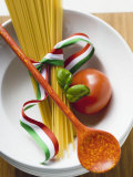 Spaghetti, Tomato and Basil Photographic Print