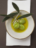 Green Olives on Twig in Bowl of Olive Oil Photographic Print
