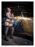 Garage Pin-Up Girl Giclee Print by David Perry