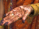 Wedding Guest Showing Henna Marking on Her Hand, Dubai, United Arab Emirates Photographic Print by Jane Sweeney