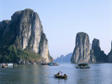 Halong Bay, Karst Limestone Rocks, House Boats, Vietnam Photographic Print by Steve Vidler