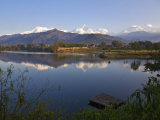 Annapurna Range Reflecting in Phewa Lake, Pokhara, Nepal Photographie par Jane Sweeney