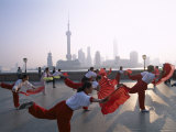 People Exercising at The Bund, Pudong Skyline in Background, Shanghai, China Photographic Print by Steve Vidler