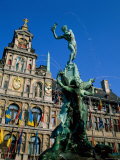 Brabo Fountain and Town Hall, Antwerp, Eastern Flanders, Belgium Photographic Print by Steve Vidler