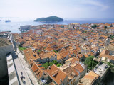 The Old City Rooftops and Island of Lokrum, Dubrovnik, Dalmatian Coast, Croatia Photographic Print by Steve Vidler