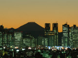 City Skyline and Mount Fuji, Night View, Tokyo, Honshu, Japan Photographic Print by Steve Vidler
