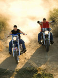 Men Riding Custom Motorcycles on Dusty Road Photographic Print