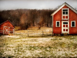 Red Farmhouse and Barn in Snowy Field Photographic Print by Robert Cattan