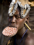 Mursi Woman with Clay Lip Plate, Mago National Park, Lower Omo Valley, Ethiopia Photographic Print by Gavin Hellier