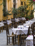 Cafe Tables, Hania, Hania Province, Crete, Greece Photographic Print by Walter Bibikow