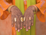 Young Indian Girl with Hennaed Hands, Jaipur, Rajasthan, India Photographic Print by Walter Bibikow