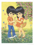 Boy and Girl with Big Eyes in Spring Print