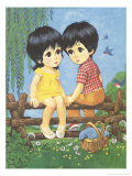 Boy and Girl with Big Eyes in Summer Prints