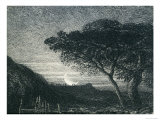 The Lonely Tower, from Il Penseroso, Night Sky with Moon Setting on the Horizon, 19th Century Giclee Print by Samuel Palmer