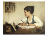 Young Girl Writing at Her Desk with Birds Giclee-trykk av Henriette Browne Young Girl Writing at Her Desk with Birds Giclee-trykk av Henriette Browne