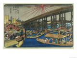 People Enjoying the Cool of Ryogoku Bridge reproduction procédé giclée par Keisai Eisen