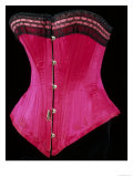 Pink Silk Satin Edged Whalebone Corset with Black Lace and Pink Ribbon Giclée-Druck