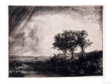 Three Trees on a Small Hillock Overlooking a Path with a Figure Sitting on a Bench, c.1643 Giclee Print by Rembrandt van Rijn 