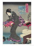 Woman Showing Fabric Samples Lámina giclée por Utagawa Kunisada