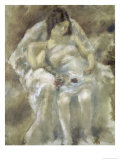 Young Girl Seated with Flowers reproduction procédé giclée par Jules Pascin