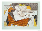Still Life with a Newspaper and a Wooden Table, c.1918 Impressão giclée por Juan Gris Still Life with a Newspaper and a Wooden Table, c.1918 Impressão giclée por Juan Gris