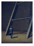 Businessman Standing in Front of a Ladder Giclee Print